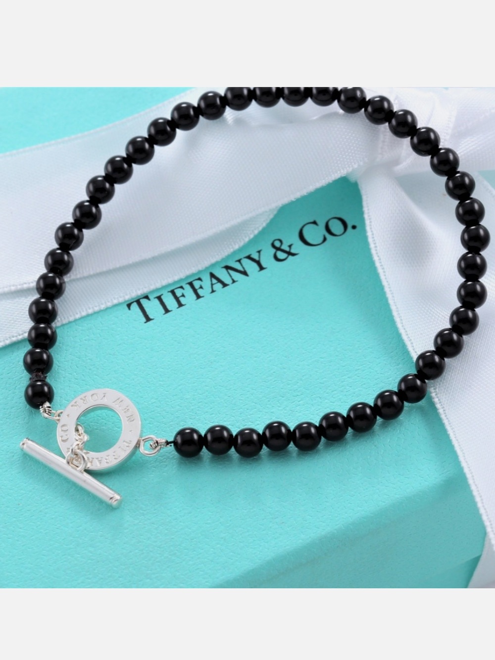 🖤Tiffany & Co. Black Bead Toggle Bracelet with Sterling Toggle🖤